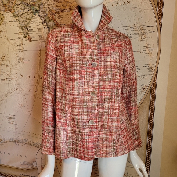 Norm Thompson Jackets & Blazers - Norm Thompson orange tweed women's blazer collar wood button pockets office S